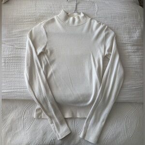 Brandy Melville White Ribbed Long Sleeve Turtleneck Top